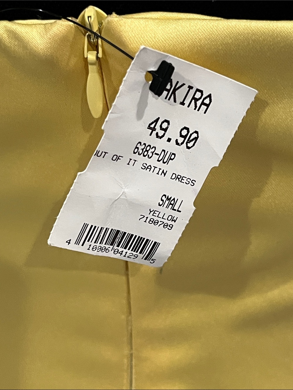 NWT AKIRA Yellow Satin Spaghetti Strap V-Neck Mini Dress - Picture 4 of 4